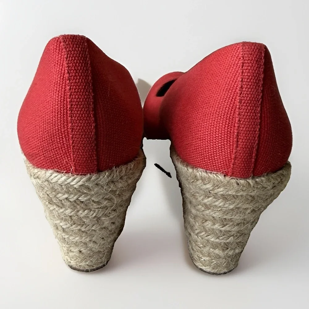 J Crew Seville Espadrille Wedges Red Canvas High Heel Pumps 8 Summer